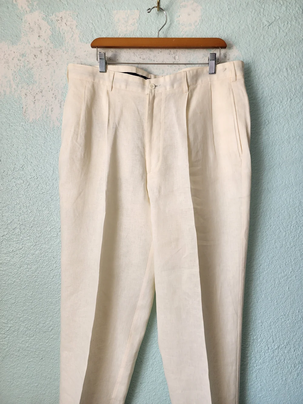 Alan Flusser Cream Pleated Dress Pants